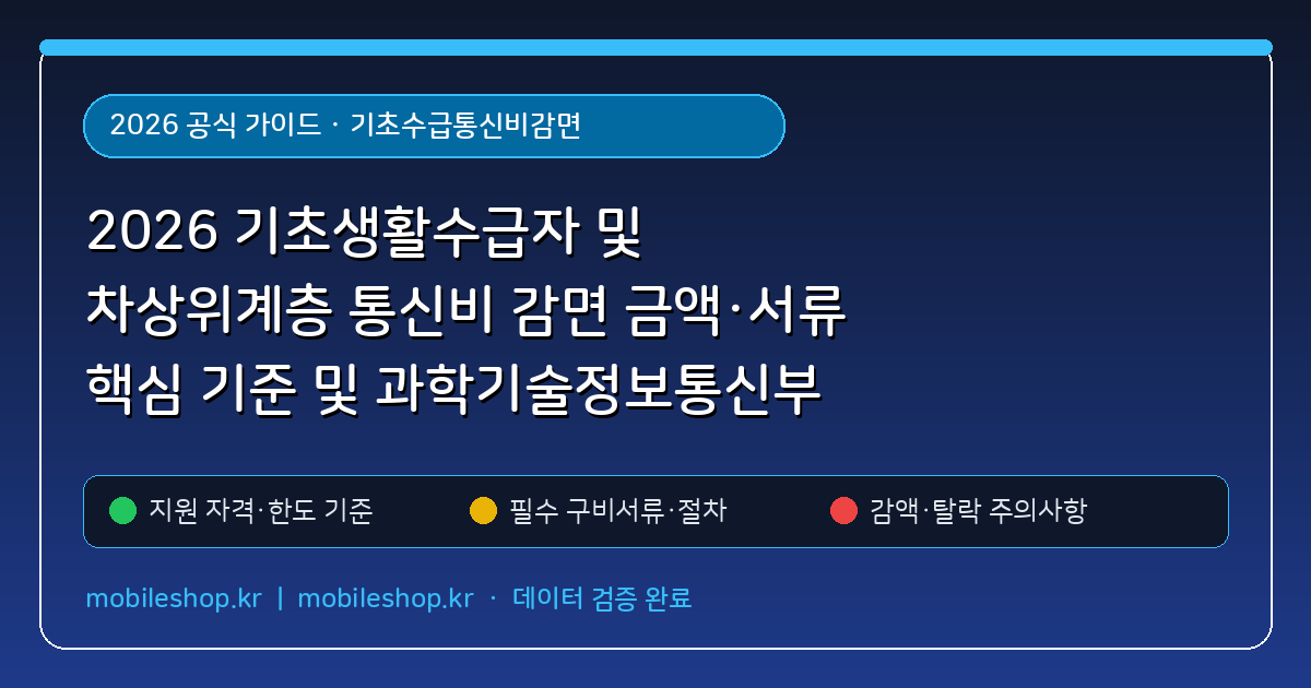 2026 기초생활수급자 및 차상위계층 통신비 감면 금액·서류 핵심 기준 및 과학기술정보통신부 신청 절차