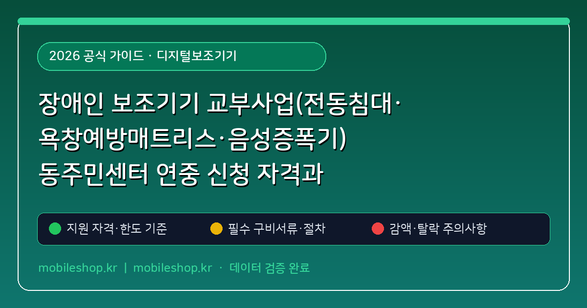 장애인 보조기기 교부사업(전동침대·욕창예방매트리스·음성증폭기) 동주민센터 연중 신청 자격과 내구연한 핵심 기준 및 모의계산 가이드