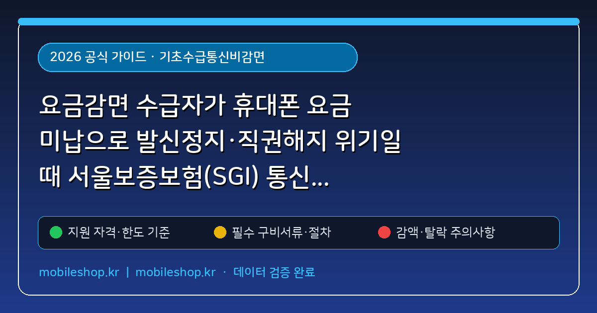 요금감면 수급자가 휴대폰 요금 미납으로 발신정지·직권해지 위기일 때 서울보증보험(SGI) 통신 채무조정 분할납부 신청